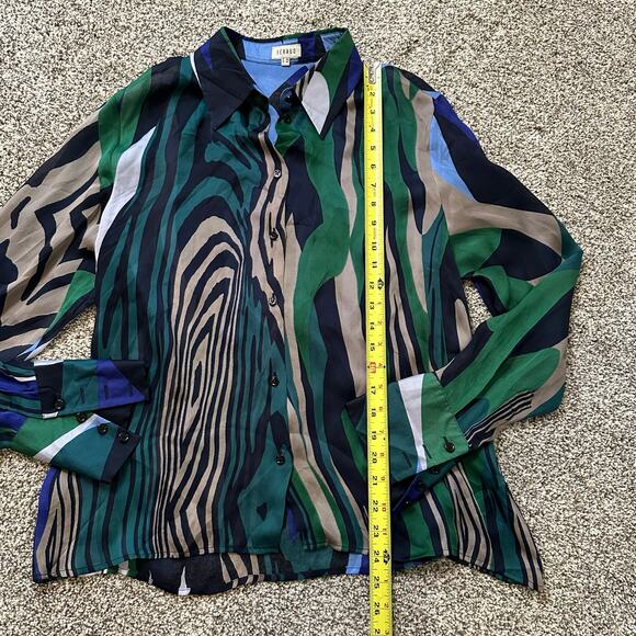 Feraud black, green, blue & purple button down silk top size 44 - Picture 9 of 11